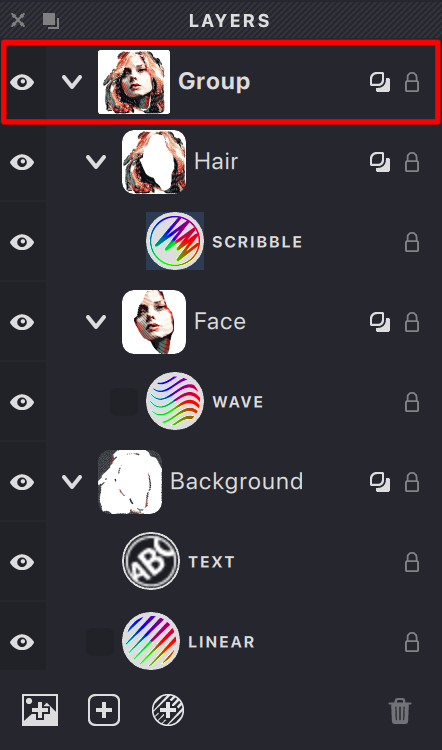 Example of a Group containing Layers in the Layers Panel