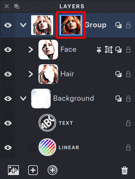 Group with its own Source Image indicated in the Layers Panel