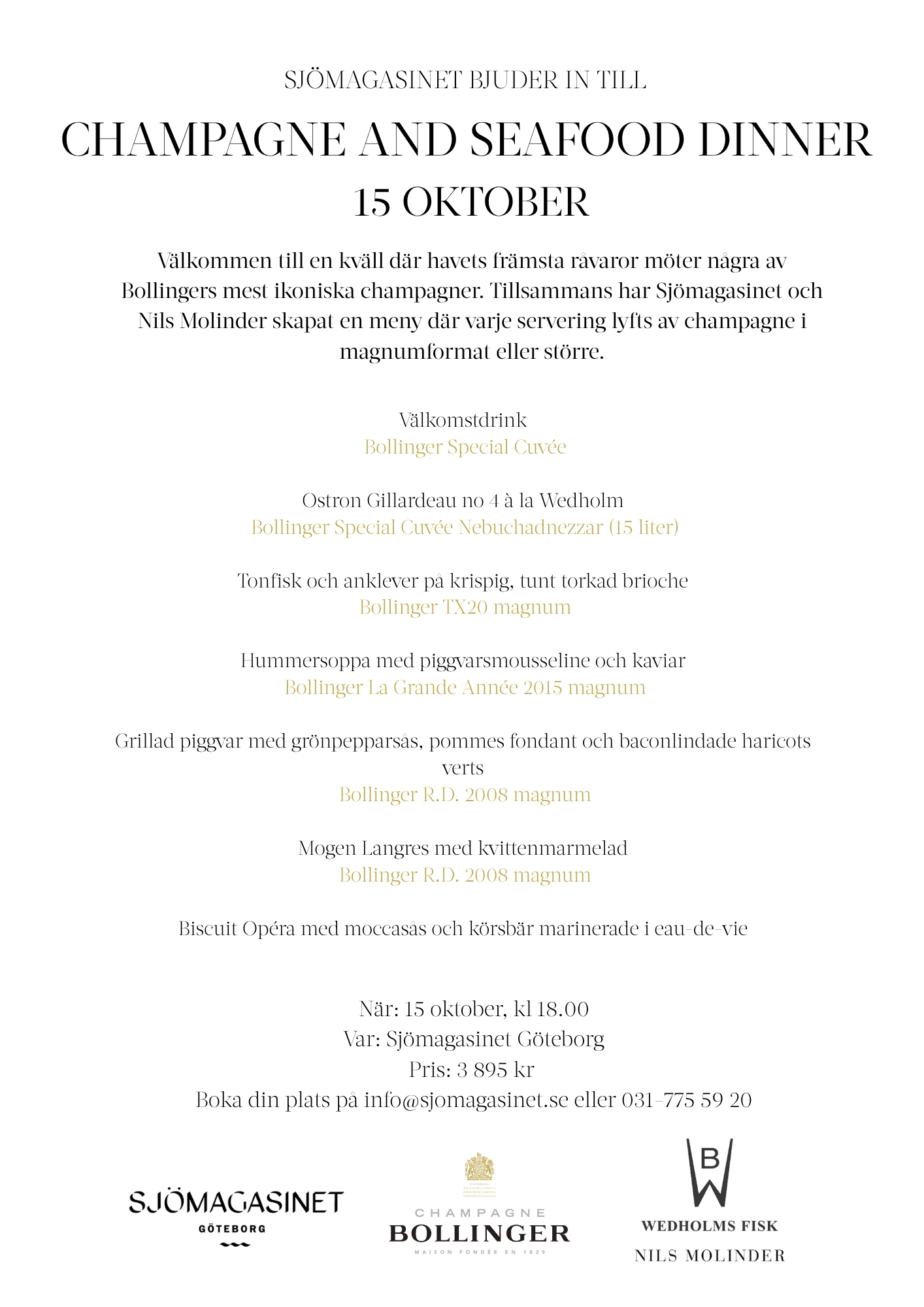 Champagne & seafood dinner 15/10 2026 - Sjömagasinet