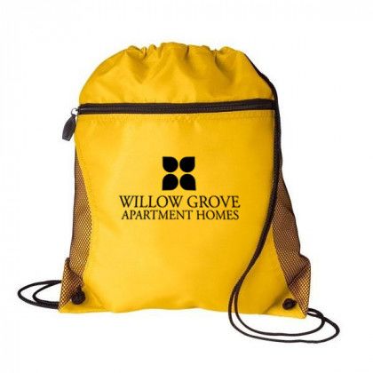 Drawstring Backpack with Mesh Pocket – Lightweight Backpacks for Travel - Gold