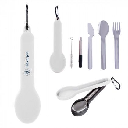 Travel Utensil Set with White Silicone Holder