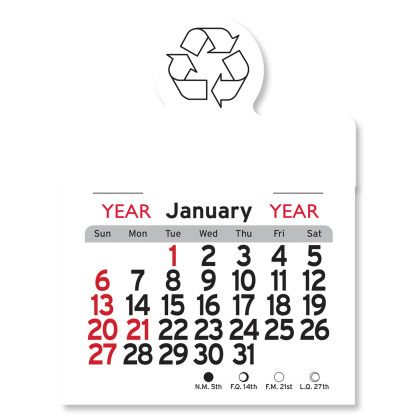 White Peel-N-Stick™ Recycling Calendar | Cheap Eco-Friendly Adhesive Calendars | Promotional Recycled Tear-Away Calendars 