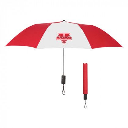 Auto-Open Nylon 44" Folding Umbrella With Logo Red White