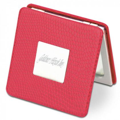 Red Magnetic Engraved Compact Mirror with Nickel Trim