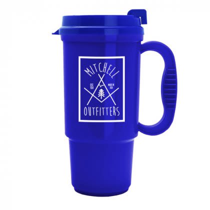Translucent Blue  Inexpensive Commuter Travel Mugs | 16 oz Auto Mug with Company Logo | Custom Coffee Mugs with Handles 