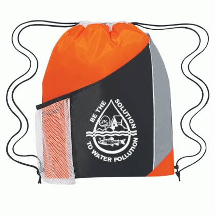 Tri Color Sports Pack – Company Logo Imprinted Cool Drawstring Backpacks - Black/Orange