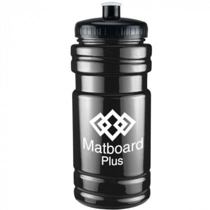 Low Cost Custom Water Bottle - Solid Black with Black Push/Pull Lid 