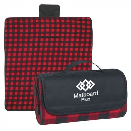 Roll-Up promotional picnic blanket - Best custom waterproof blankets - Red with Black Plaid