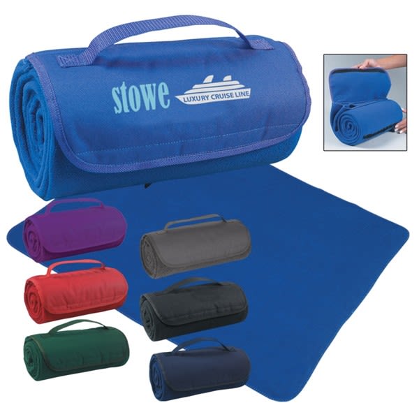 Custom Embroidered RollUp Blanket Promotional Blankets in Bulk