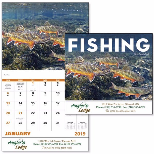 Custom Fishing Calendar with Imprint Promotional Calendars in Bulk