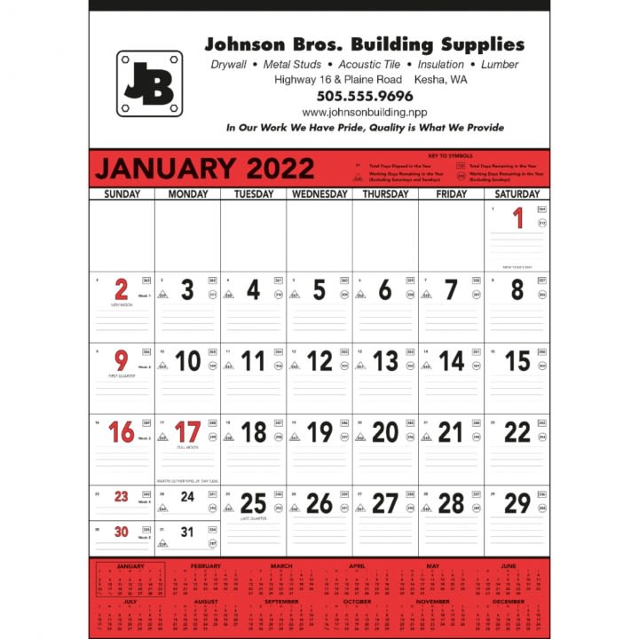 Red and Black Wall Calendar Promotion With Logo | Imprinted Calendar