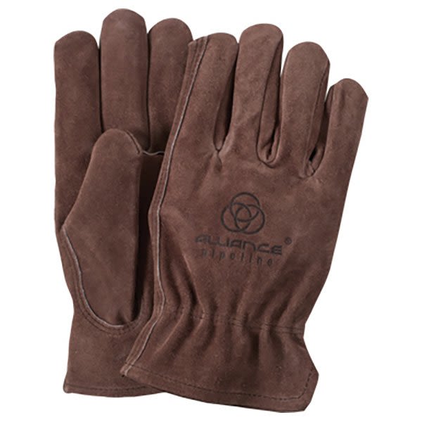 Imprinted Brown Suede Cowhide Leather Gloves Custom Leather Gloves