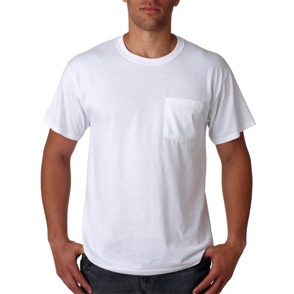 Adult Heavy Blend White Pocket Logo T-Shirt | Promotional T-Shirts