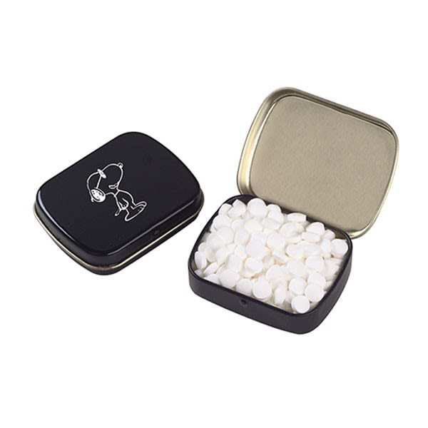 Hinged Tin with Mini Mints Imprinted with Logo Breath Fresheners