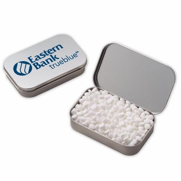 Imprinted Hinged Tin with Mini Mints | Large Imprinted Mints