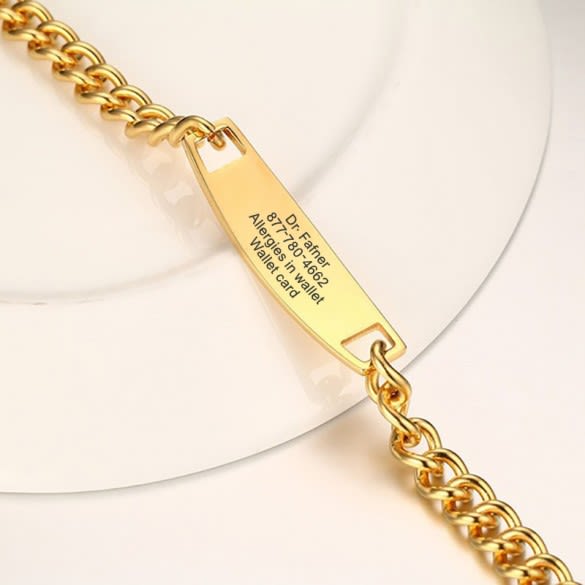 Mens Gold Chain Link Medical Id Bracelet Engraved Jewelry📿 7230