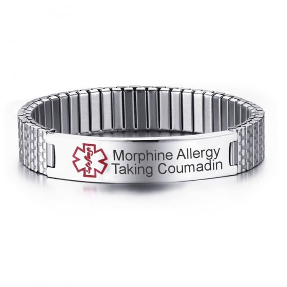 Mens Medical Alert Stretch Bracelet Engraved Medical Id Jewelry 9169