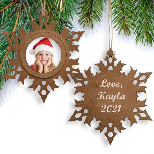 Personalized Wooden Snowflake Picture Frame Ornament | Photo Frame Ornament for Christmas