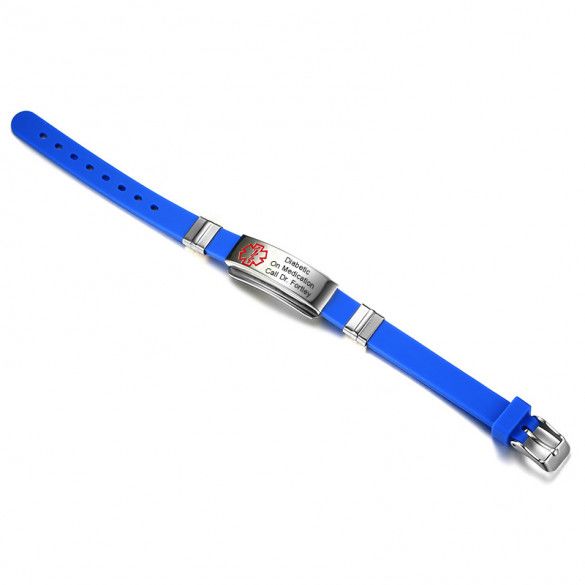 Engraved Blue Silicone Adjustable Medical ID Bracelet