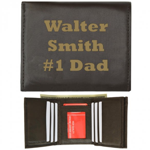 Men's Brown Leather Tri-Fold Personalized Wallet
