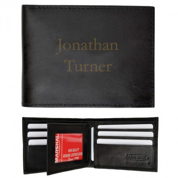 Men's Black Leather Bifold Personalized Wallet | Custom Engraved Wallets