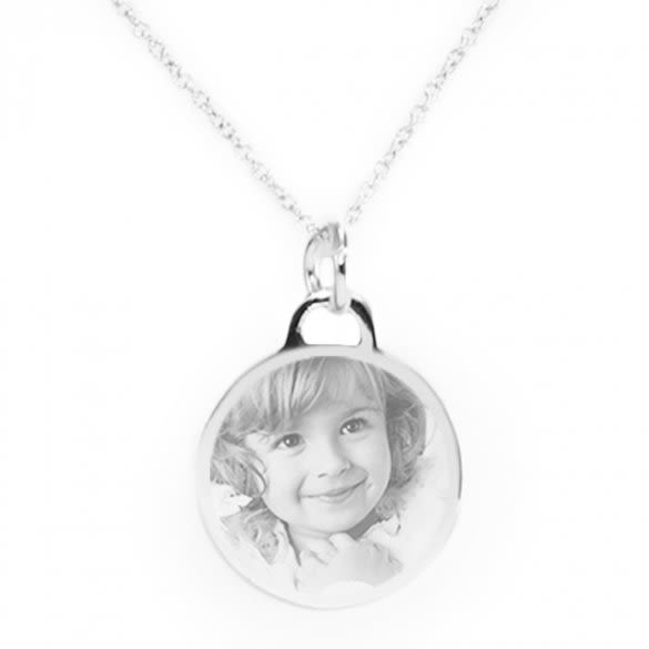 Photo Engraved Sterling Silver Round Picture Pendant | Photo Gifts