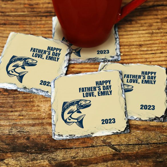 Leaping Fish Personalized Square Slate Coasters - Set of 4