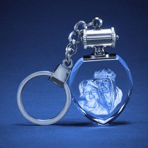 2D Photo Engraved Heart Crystal Keychain