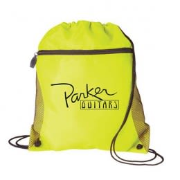 Drawstring Backpack with Mesh Pocket – Lightweight Backpacks for Travel - Neon Yellow