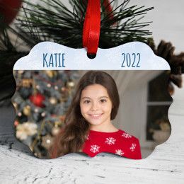 Custom Scalloped Photo Ornament with Name