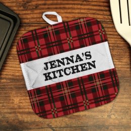 Red Plaid Personalized Holiday Potholder