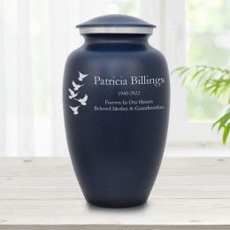 Ascending Birds Personalized Large Dark Blue Cremation Urn