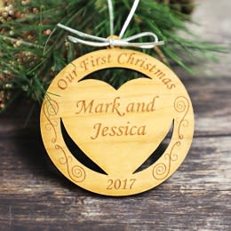 Our First Christmas Personalized Wood Carved Christmas Ornament