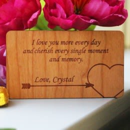 Heart & Arrow Personalized Message Wooden Wallet Card