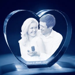 Engagement 3D Photo Engraved Heart Crystal Keepsake | Custom Gifts for Couples