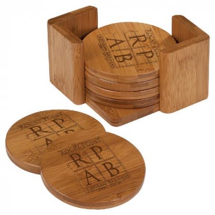 Promotional Engraved Bamboo Coasters Set - 6 Custom Bamboo Coasters