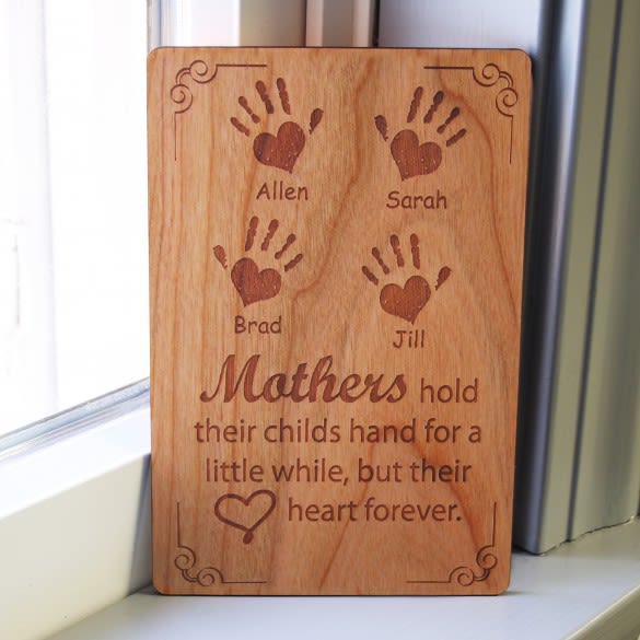 Children's Handprints Personalized Wood Carved Mother's Day Card