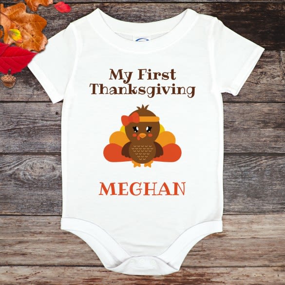 Turkey Theme Onesie for Baby | Little Girl Thanksgiving Outfit