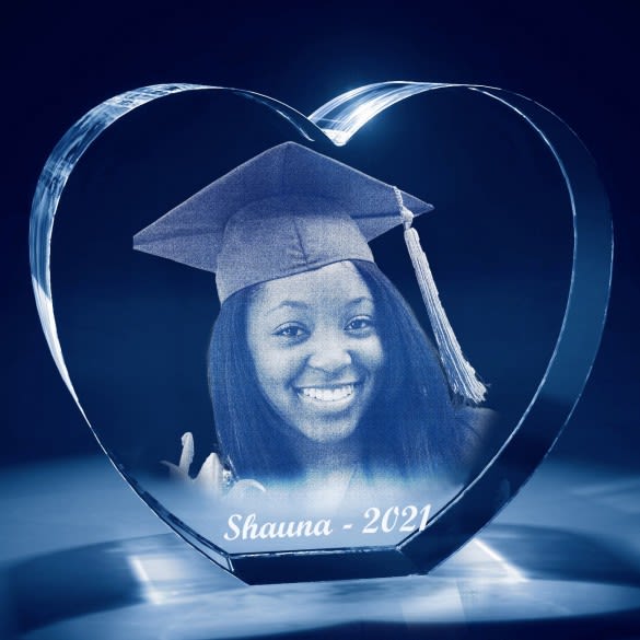 Graduation 3D Photo Engraved Heart Crystal Keepsakes | Customized Graduation Gifts