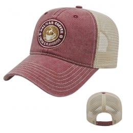 Custom Logo Washed Pigment Dyed - Mesh Cap - Maroon