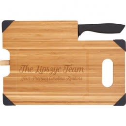 Engraved Logo Bamboo Cutting Board with Knife