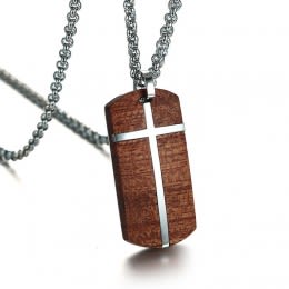 Engraved Rosewood Dog Tag with Cross