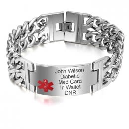 Customized Medical Alert Bracelets for Men | Wide Chain Link Medical ID Bracelet | Custom Engraved Mens Medical Alert Bracelets 