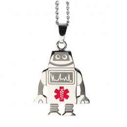 Custom Medical Alert Jewelry for Kids | Robot Medical Alert ID Pendant | Stylish Medical ID Jewelry - Front