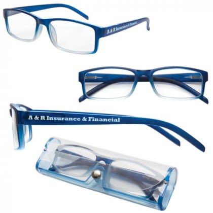 Blue Promotional Soft Feel Reading Glasses in Matching Case