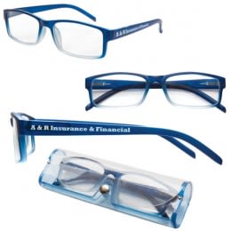Blue Promotional Soft Feel Reading Glasses in Matching Case