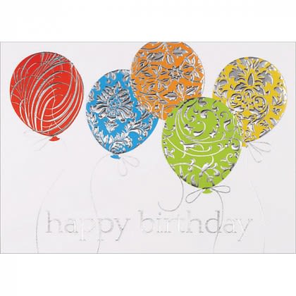 Silver Embossed Balloon Logo Birthday Card