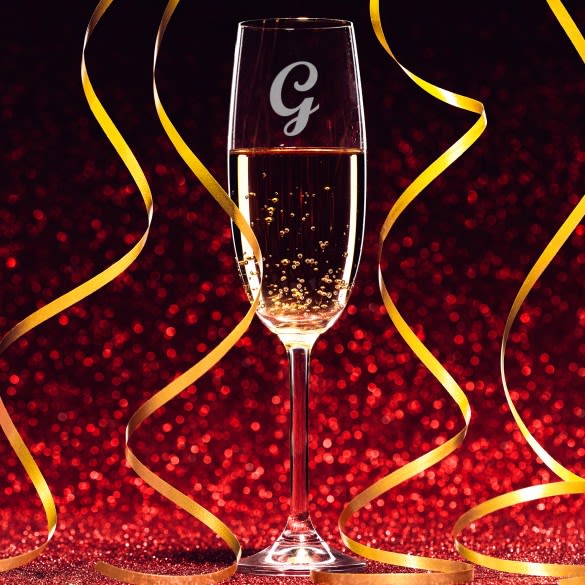 Classic Engraved Champagne Glass with Initial - 8oz