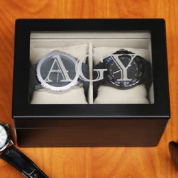 Monogrammed 2 Slot Personalized Watch Box | Custom Engraved Watch Cases