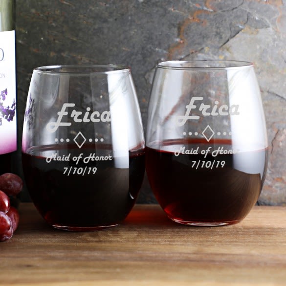 Bridal Party Stemless Wine Glass